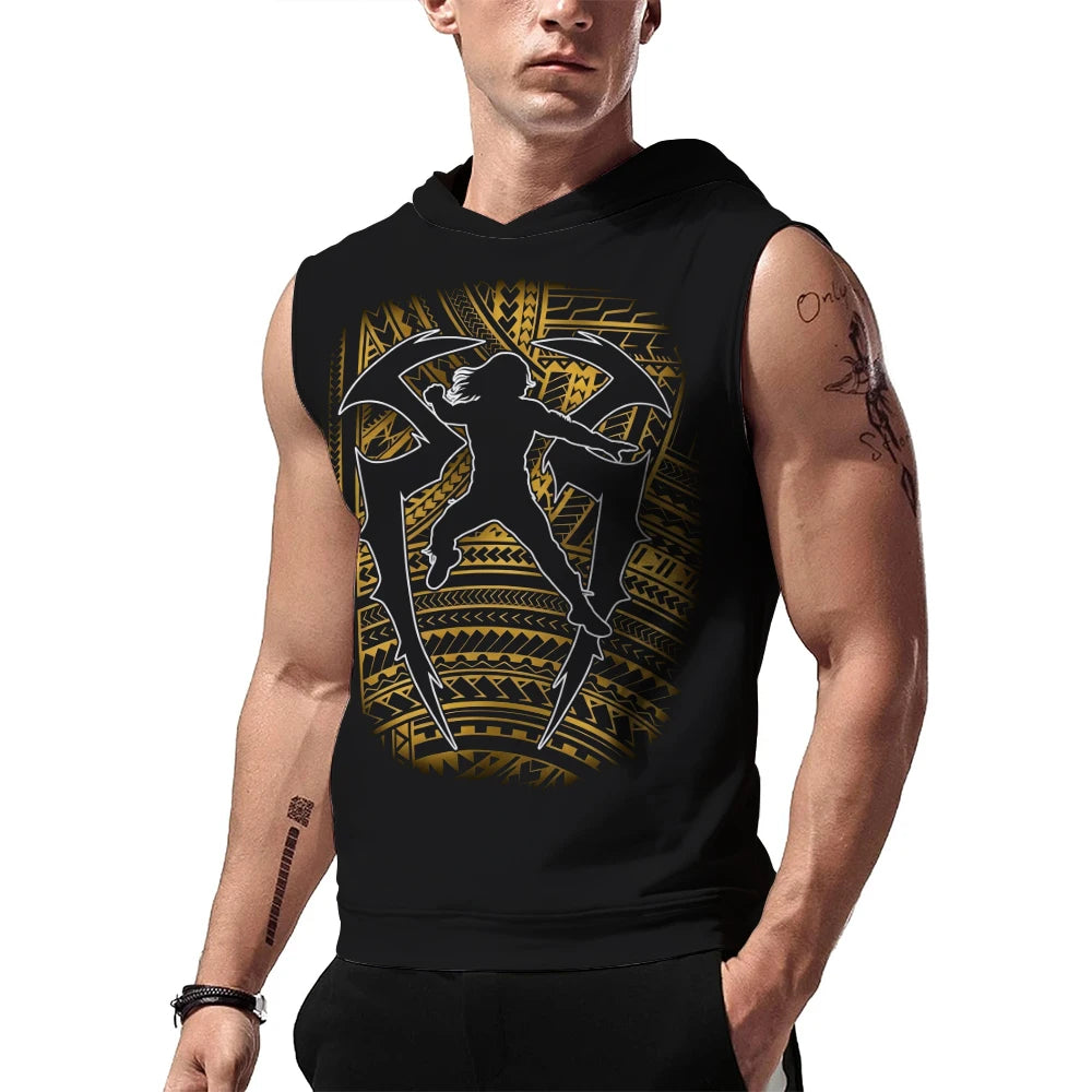 Men's Black Roman Reigns Tribal Logo Sleeveless Hoodie 3D Quick Dry Breathable Sports Gym Tank Top Street Casual Hooded Tank