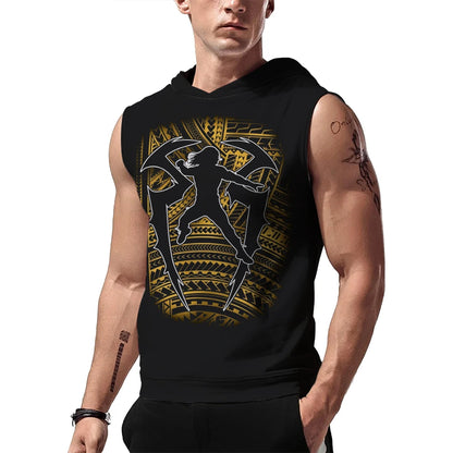 Men's Black Roman Reigns Tribal Logo Sleeveless Hoodie 3D Quick Dry Breathable Sports Gym Tank Top Street Casual Hooded Tank