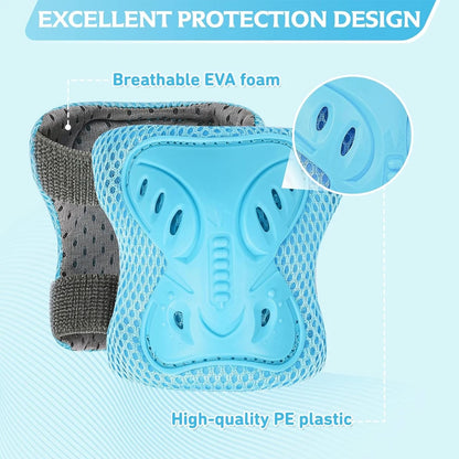 Knee Pads Elbow Pads with Wrist Guards for Ages 3-10| 6-in-1 Safety Protective Gear for Skating, Cycling, Biking, Roller Skates