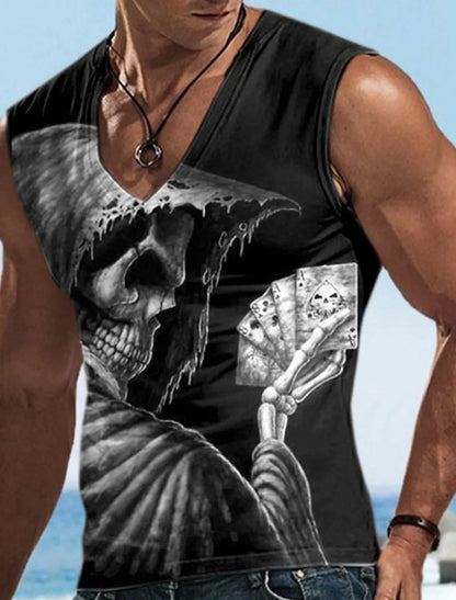Hellfire Skull Cold Hd 3D Printed Men's and Women's T-Shirts Four Seasons Sports Sleeveless V-Neck Vest Oversized Men's Tops