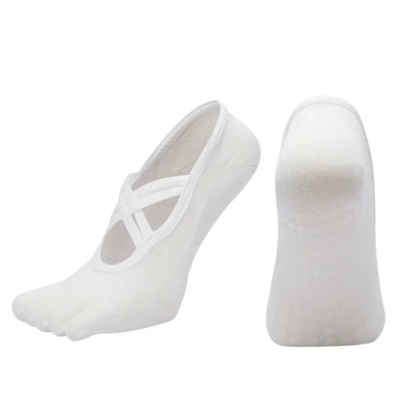Yoga Socks Backless Breathable Bandage Low Cut Pilates Socks Women Silicone Anti-slip Five-Finger Gym Fitness Dance Sports Socks