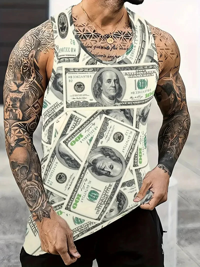 3D Skull Print Round Neck Summer Adult Men's Vest Clothing Basketball Sleeveless Outdoor Sports Gym Breathable Sleeveless Vest