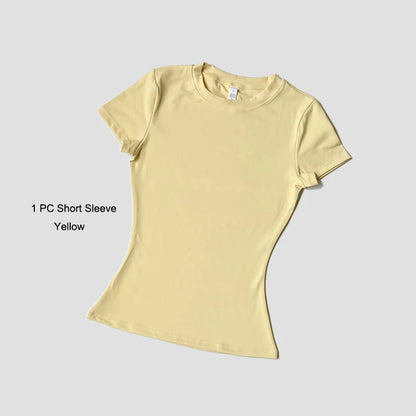 Yoga Set Women Sportswear Workout Clothes Athletic Wear Gym Legging Fitness Crop Top Short Sleeves Sports Suit
