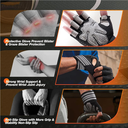 Fitness Gloves with Wrist Support, Non-Slip Weightlifting Gloves, Ideal for Crossfit, Essential Gym Gear for Men and Women
