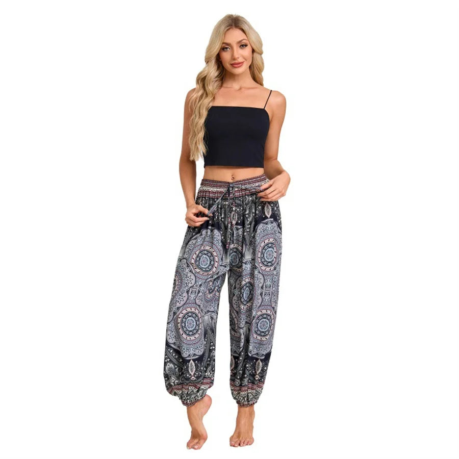 Boho Yoga Pants Women Hippie Harem Printed Dyeing High Waisted Wear Pantalone De Mujer Cintura Alta Calca Feminina Beach