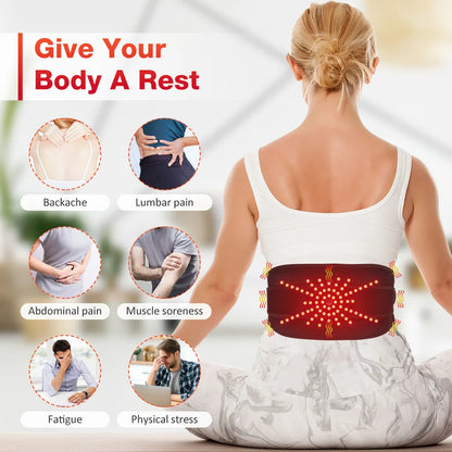 Rechargeable Heated Massage Belt 102pcs Red Light Beads Dual Motor Vibration Electric Heating Waist Massager with Extend Belt