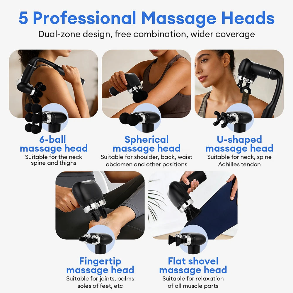 6-Heads Handhel Fascia Gun Electric Deep Tissue High Frequency Vibration Massage for Arms Back Legs Full Body masajeador