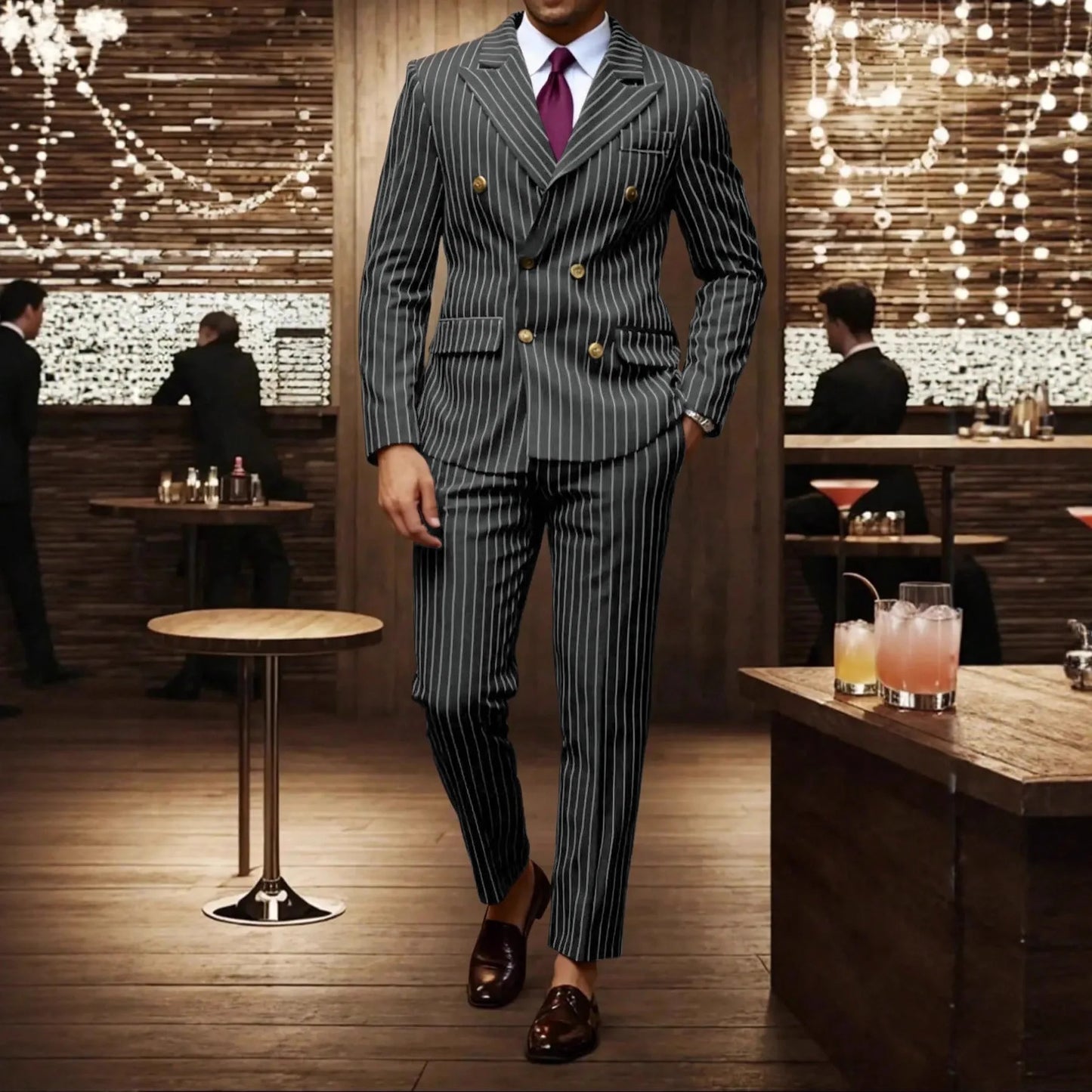 High-quality European and American Men's Clothing, Formal Suits with Stripes, Trousers for Business, Formal Dinners, Weddings