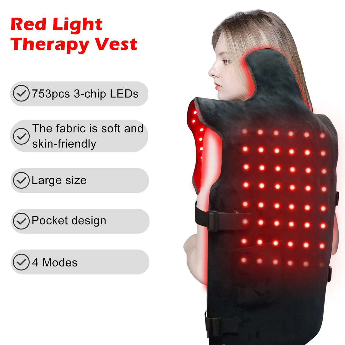 Red Light Therapy Vest for Body, 3-in-1 Led Bead 660&850 nm Infrared Light Therapy Pad for Body Wearable Wrap Pain Relief Device