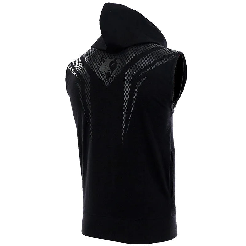 Vszap Summer Coat Sports Fitness Hooded Sleeveless Fighting MMA Slim-Fitting Cardigan Vest Blade Battle Suit