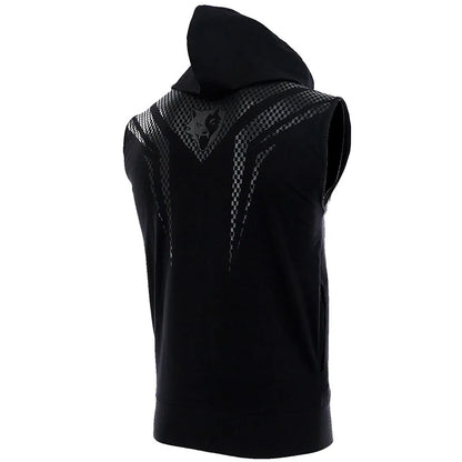 Vszap Summer Coat Sports Fitness Hooded Sleeveless Fighting MMA Slim-Fitting Cardigan Vest Blade Battle Suit