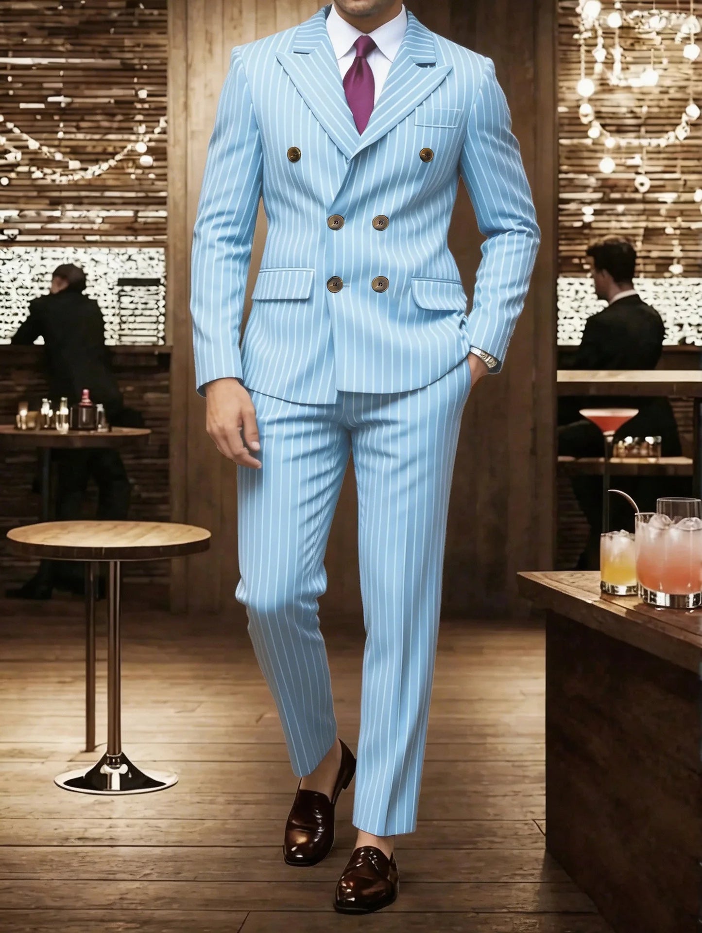 High-quality European and American Men's Clothing, Formal Suits with Stripes, Trousers for Business, Formal Dinners, Weddings