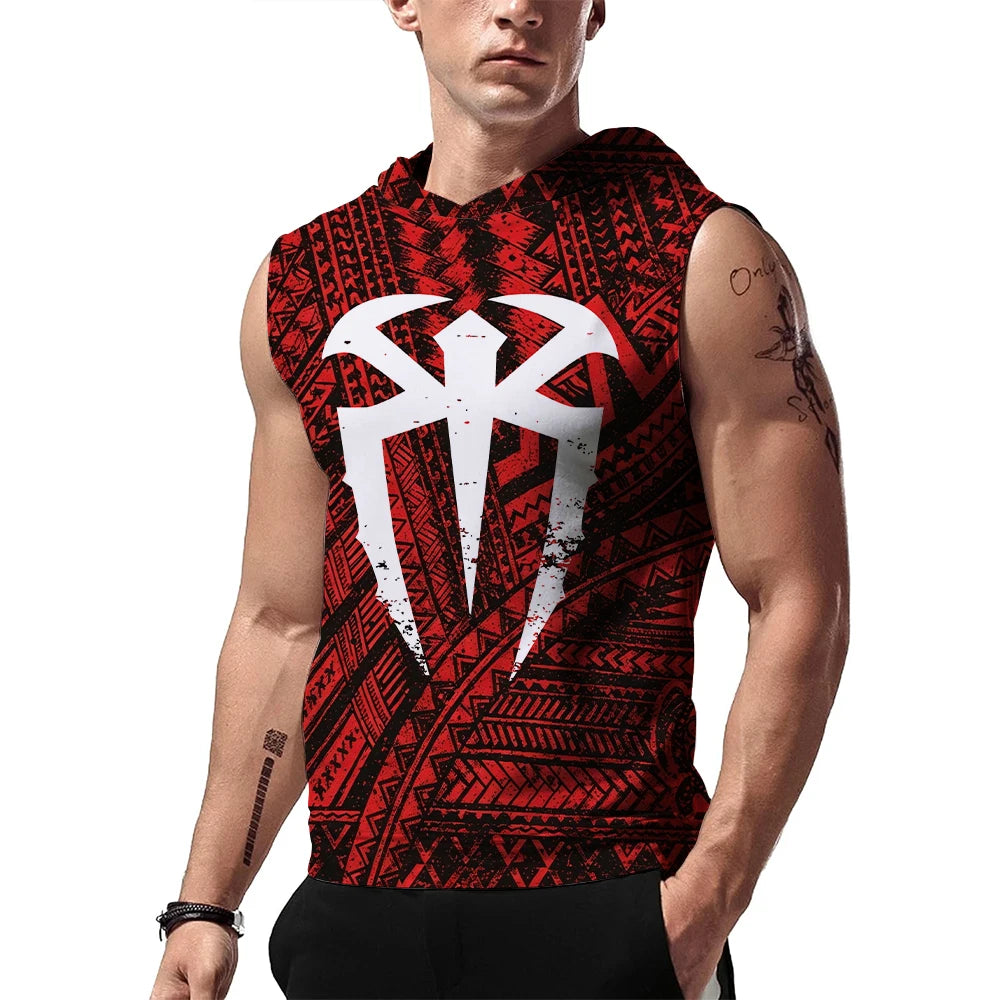 Men's Red Roman Reigns Fashion Basketball Hooded Tank 3D Print Breathable Gym Tank Top Sports Casual Sleeveless Hoodie 2026