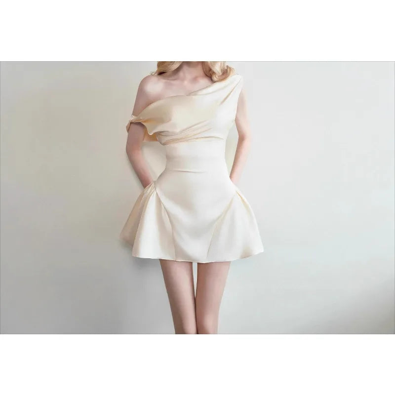 Women's Clothing 2026 Autumn French Sexy Pure Desire Sweet Temperament Waist Satin Dress Short Skirt