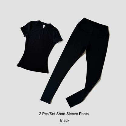 Yoga Set Women Sportswear Workout Clothes Athletic Wear Gym Legging Fitness Crop Top Short Sleeves Sports Suit