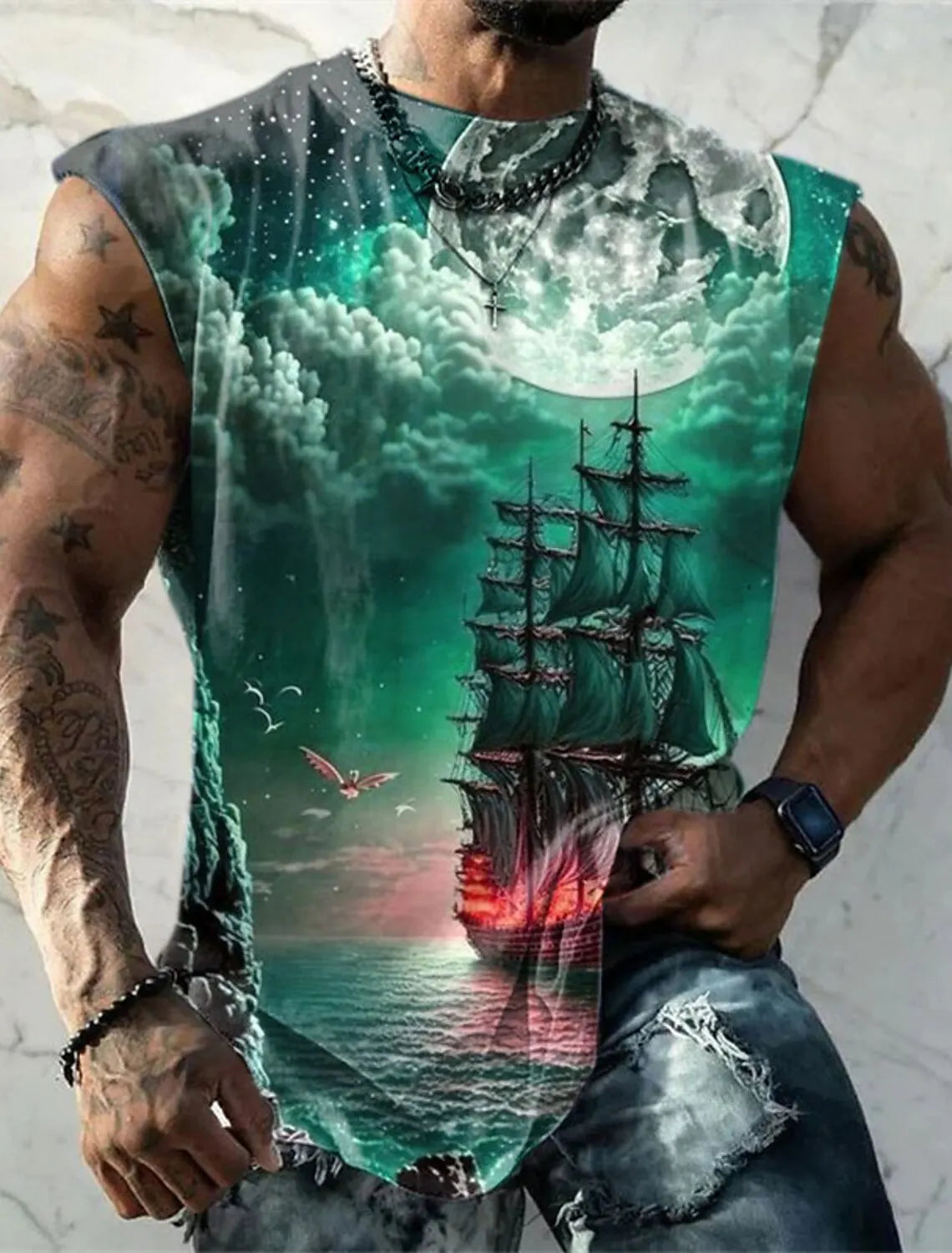 Men's Fitness Clothing 3D Phoenix Printed Sleeveless Shirt Running Sports Undershirt Mens Quick-Drying Bodybuilding Bottom Shirt