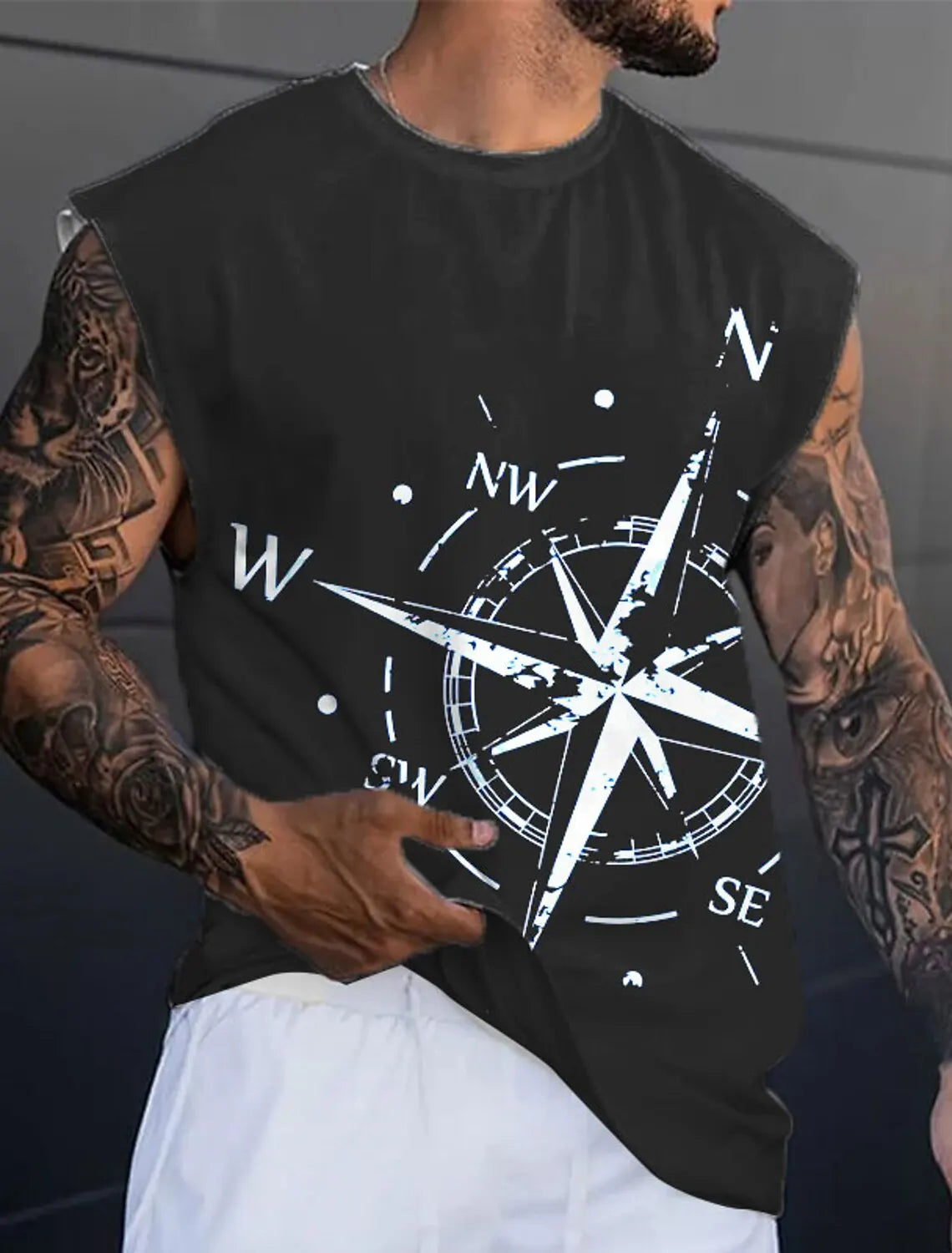 Men's Bottom Shirt Pattern Boat Rudder O Neck 3D Outdoor Street Sleeveless Printed Clothing Athletic Casual Big & Tall Tank Top