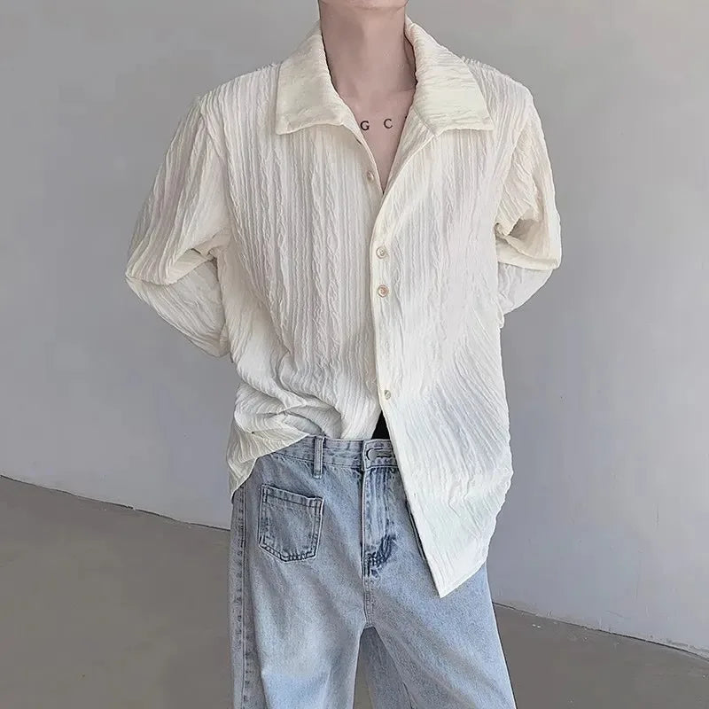 Men's Clothing Long Sleeve Niche Pleated Shirt Commuting Top