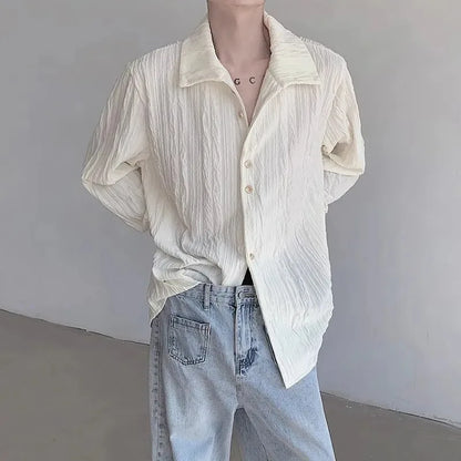 Men's Clothing Long Sleeve Niche Pleated Shirt Commuting Top