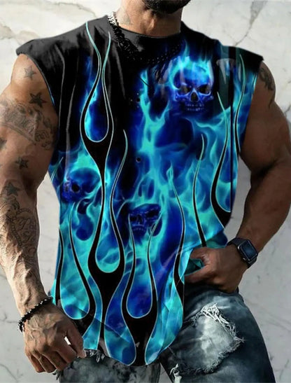Men's Fitness Clothing 3D Phoenix Printed Sleeveless Shirt Running Sports Undershirt Mens Quick-Drying Bodybuilding Bottom Shirt