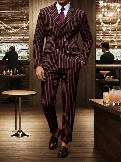High-quality European and American Men's Clothing, Formal Suits with Stripes, Trousers for Business, Formal Dinners, Weddings