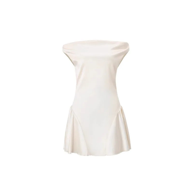 Women's Clothing 2026 Autumn French Sexy Pure Desire Sweet Temperament Waist Satin Dress Short Skirt