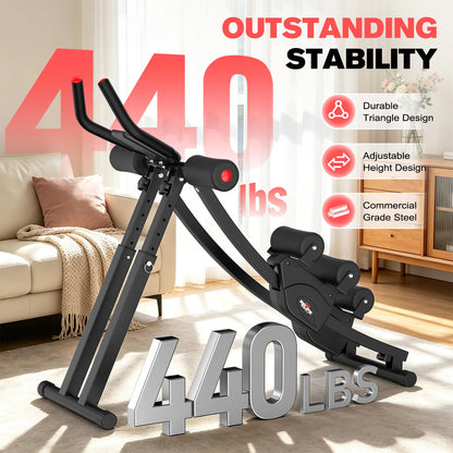 Relife Sports Dual Split‑Track Ab Machine, Foldable Core Trainer for Home Fitness, 5‑Level Adjustable Resistance Workout Equipment, 440 LBS Capacity with LCD Display