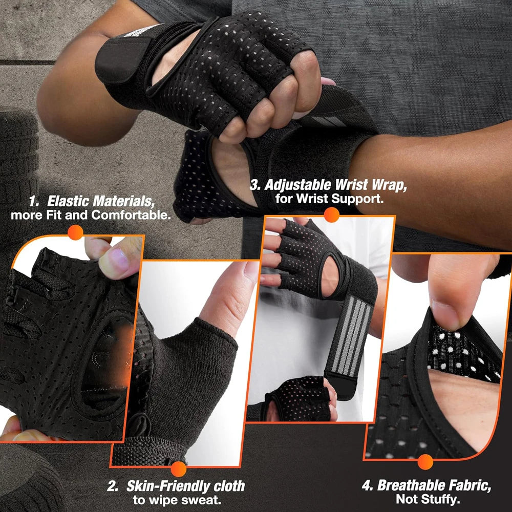 Fitness Gloves with Wrist Support, Non-Slip Weightlifting Gloves, Ideal for Crossfit, Essential Gym Gear for Men and Women