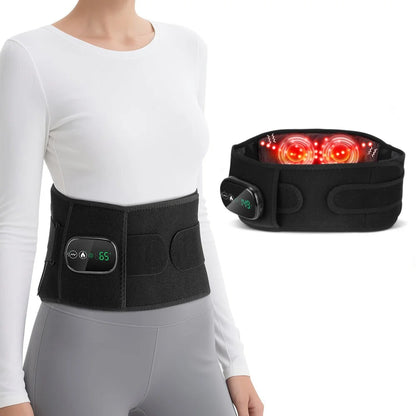 Rechargeable Heated Massage Belt 102pcs Red Light Beads Dual Motor Vibration Electric Heating Waist Massager with Extend Belt