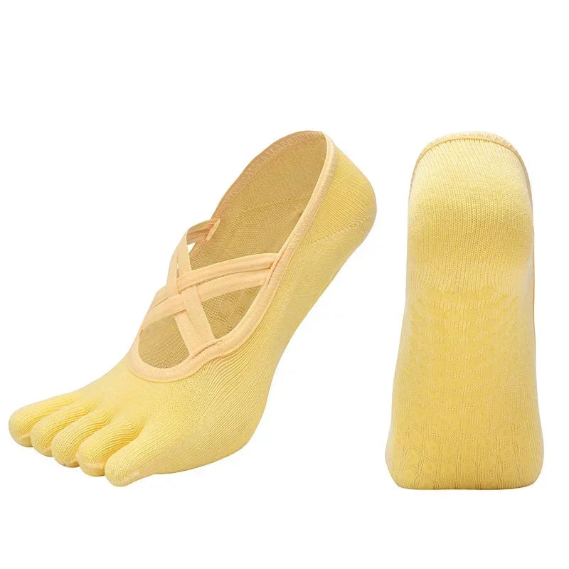 Yoga Socks Backless Breathable Bandage Low Cut Pilates Socks Women Silicone Anti-slip Five-Finger Gym Fitness Dance Sports Socks