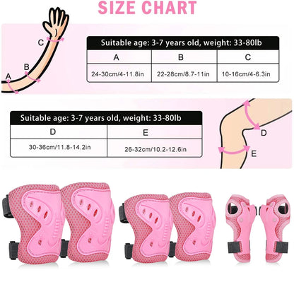 6 in 1 Knee Pads Elbow Pads with Wrist Guards for Ages 3-10, Protective Gear for Skating, Cycling, Biking,Roller Skates,Scooters