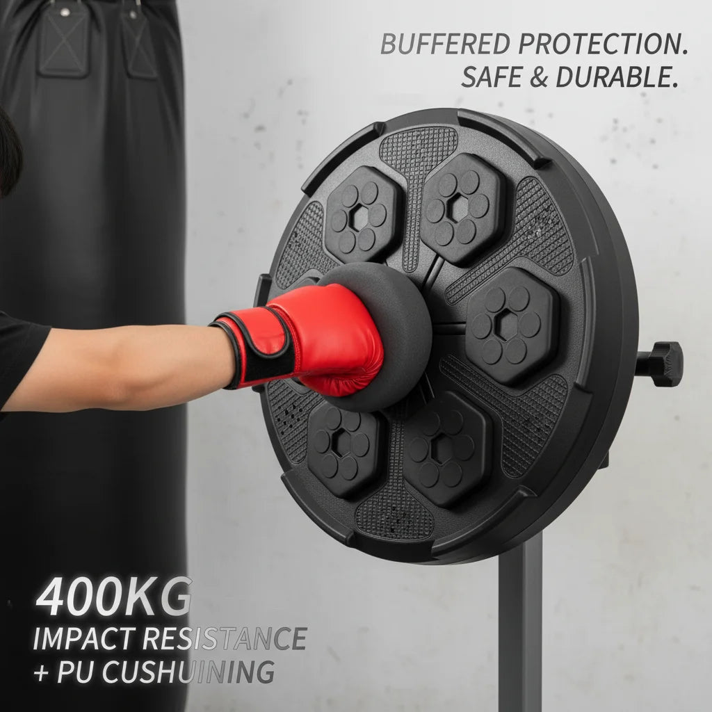 Smart Bluetooth Music Boxing Machine with Gloves, Wall Mounted Electronic Punching Target with LED Lights & Built-in Speaker, 2000mAh Rechargeable for Home Gym Training, Black