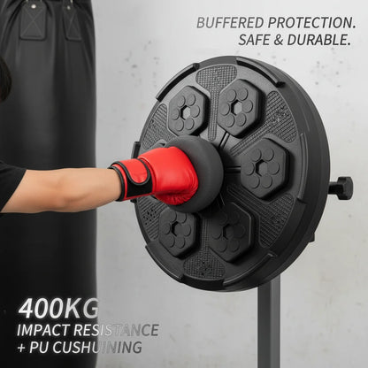 Smart Bluetooth Music Boxing Machine with Gloves, Wall Mounted Electronic Punching Target with LED Lights & Built-in Speaker, 2000mAh Rechargeable for Home Gym Training, Black