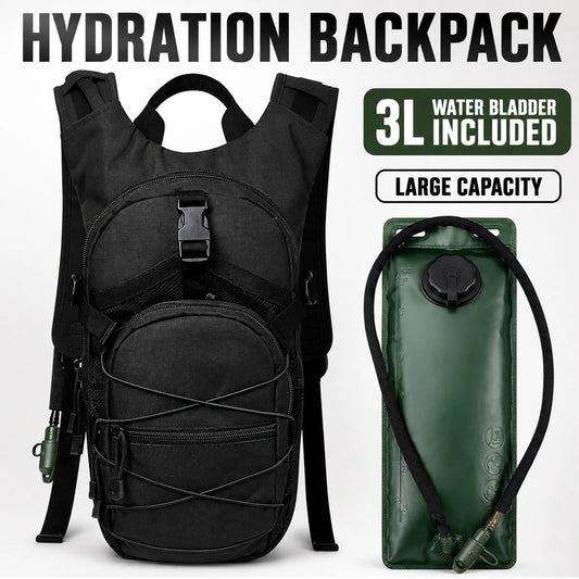 Tactical Hydration Backpack with 3L Water Bladder, Large Capacity Outdoor Hiking Pack for Camping, Cycling and Running