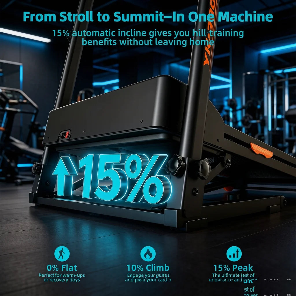 3-Level Adjustable Height Folding Treadmill,3.0HP Brushless Motor,Low Noise Below 45dB,15% Auto Incline,Quiet Shock Absorption Indoor Running Machine