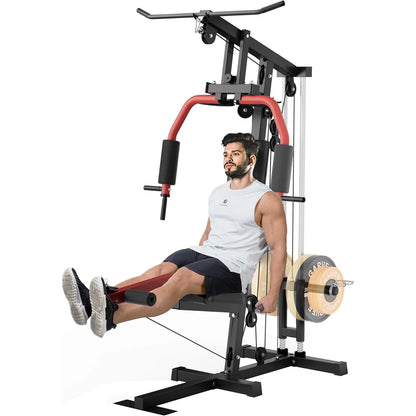5-in-1 Home Gym Equipment, Full Body Workout Machine | LAT Pulldown Chest Press Leg Extension Seated Row, 300LBS Capacity Home Gym System for Strength Training, Fits 1" & 2" Weigh