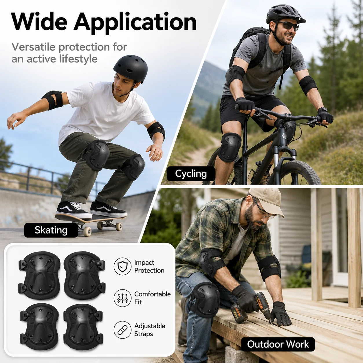 4PCS Knee Pads Elbow Pads Set Adjustable Protective Guard for Cycling Skating Skateboard Outdoor Sports Work Safety Knee Support