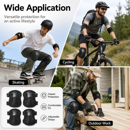 4PCS Knee Pads Elbow Pads Set Adjustable Protective Guard for Cycling Skating Skateboard Outdoor Sports Work Safety Knee Support