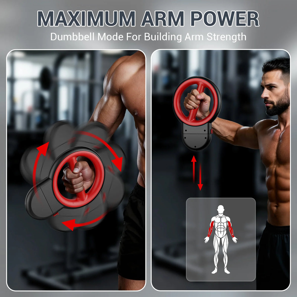 3-in-1 Upper Body Strength Trainer - Detachable Rotator Burn Machine, 360°Hand-Crank Forearm Trainer & Resistance Band, Portable Home/Gym Equipment for Men & Women