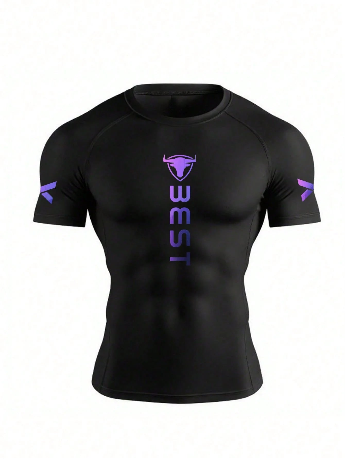 Men's Purple Gradient Compression Shirt, 4-Way High Stretch Quick Dry Tee, Moisture Wicking Slim Fit Top for Gym, Running, Fitne