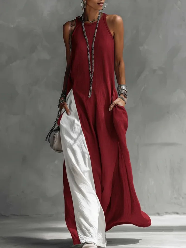 2026 New Women’s Clothing: Sleeveless, Loose-Fitting, Color-Blocked, Casual, Off-The-Shoulder Dress.