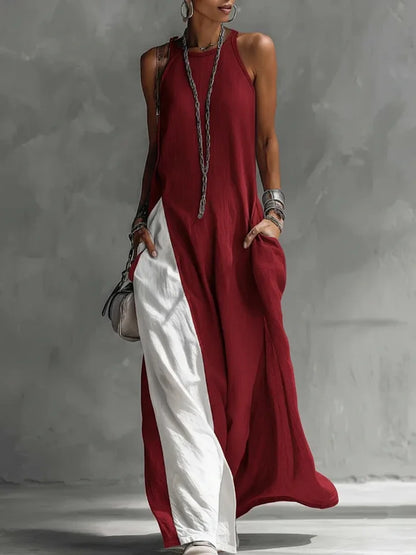 2026 New Women’s Clothing: Sleeveless, Loose-Fitting, Color-Blocked, Casual, Off-The-Shoulder Dress.