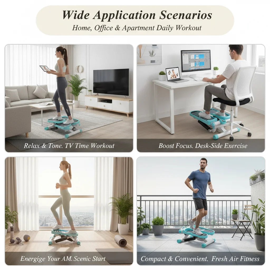 Portable Fitness Stepper with Adjustable Resistance, Hydraulic Drive Mini Stepper for Home Office Workout, LED Display Monitor Steps Time Calories, 330 lbs Capacity, Blue