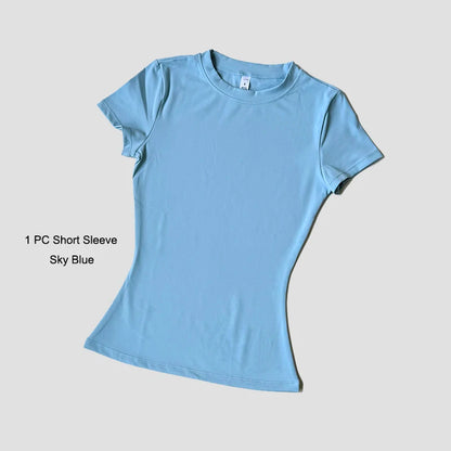 Yoga Set Women Sportswear Workout Clothes Athletic Wear Gym Legging Fitness Crop Top Short Sleeves Sports Suit