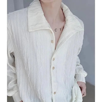Men's Clothing Long Sleeve Niche Pleated Shirt Commuting Top
