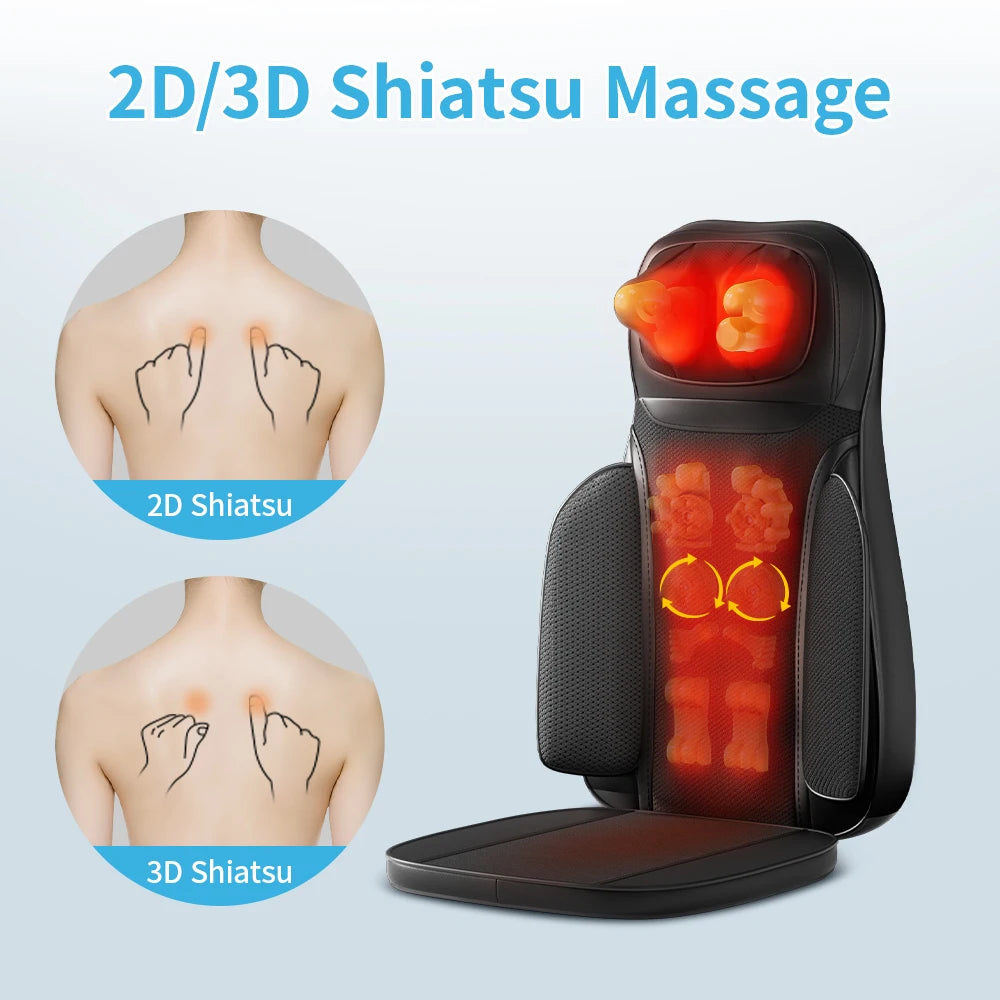 Shiatsu Neck Back Massager with Heat, Adjustable Massage Chair Pad Back Support Massage Seat Cushion for Full Body Massager Gifts for Dad Mom, Adjustable Intensity and Height for Office Chair and Home Use