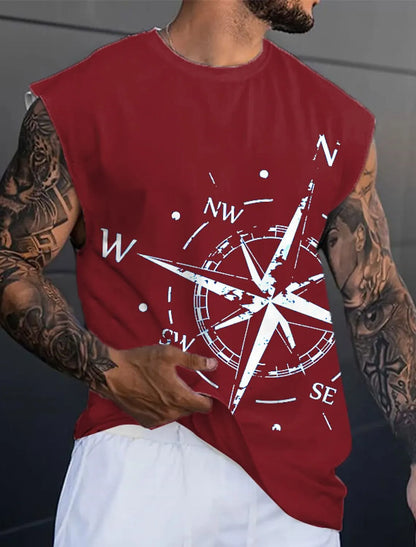 Men's Bottom Shirt Pattern Boat Rudder O Neck 3D Outdoor Street Sleeveless Printed Clothing Athletic Casual Big & Tall Tank Top