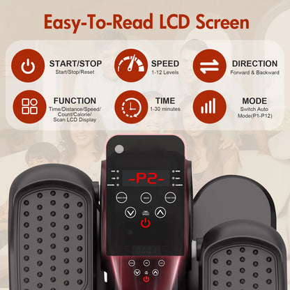 Under Desk Elliptical Machine Portable Mini Leg Exerciser Fully Assembled Quiet Electric Seated Pedal with Remote Control and LCD Display 12 Manual and Automatic Modes for Teens Seniors and Adults