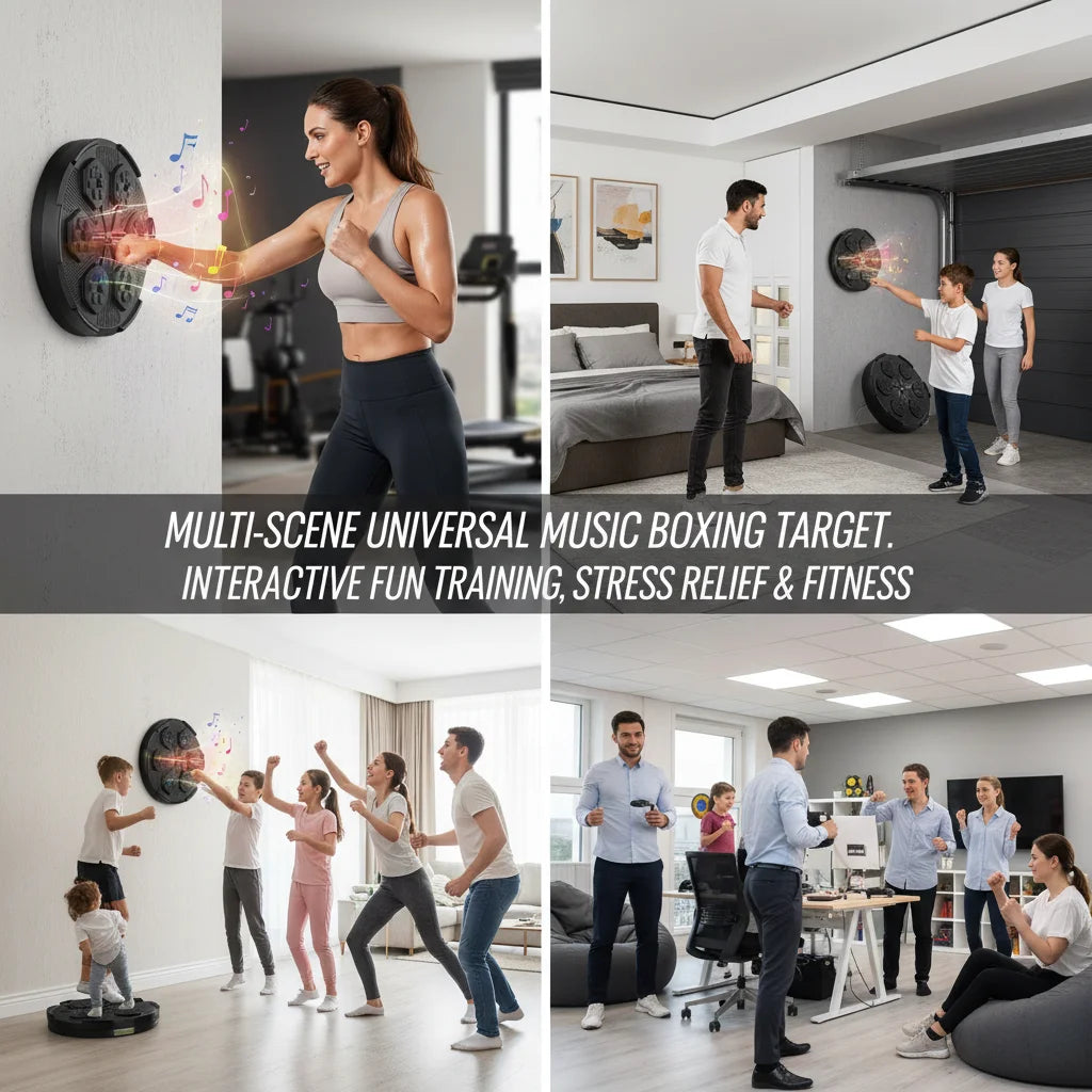 Smart Bluetooth Music Boxing Machine with Gloves, Wall Mounted Electronic Punching Target with LED Lights & Built-in Speaker, 2000mAh Rechargeable for Home Gym Training, Black