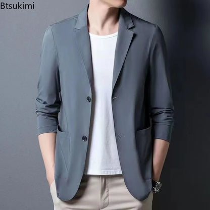 Men's Ice Silk Western-style Clothes Casual Suit Jackets Breathable Sun Protection Coats Lightweight Spring Summer Men Clothing